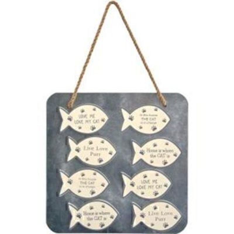 Choice of Fish Shape Cat Magnet by Transomnia. Cream and silver magnets in the shape of a fish featuring a choice of humorous sayings about cats. Choose from 